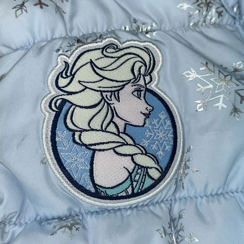 Disney Kids Light Blue Frozen Puffer Hooded Winter Vest Size 2